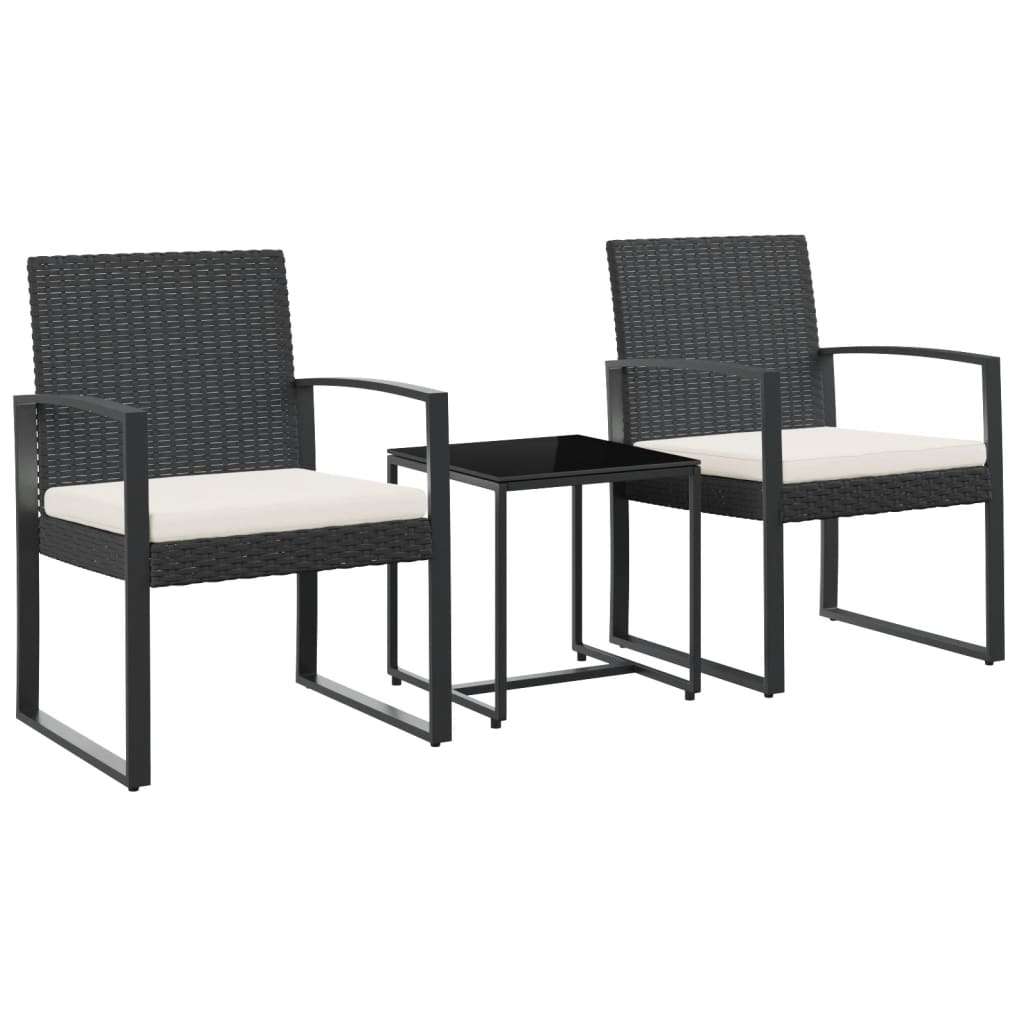vidaXL 3 piece Patio Dining Set with Cushions Black PP Rattan