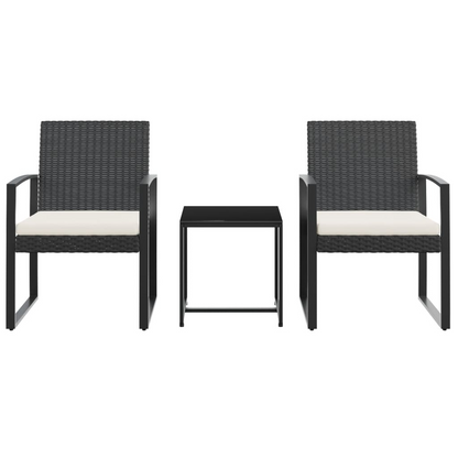 vidaXL 3 piece Patio Dining Set with Cushions Black PP Rattan