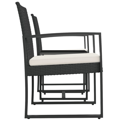 vidaXL 3 piece Patio Dining Set with Cushions Black PP Rattan