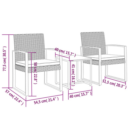 vidaXL 3 piece Patio Dining Set with Cushions Black PP Rattan