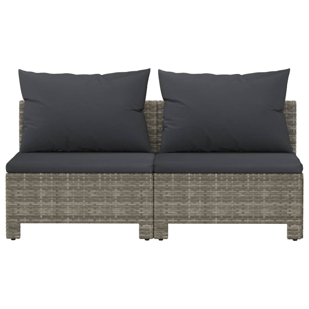 vidaXL 2-Seater Patio Sofa with Cushions Gray Poly Rattan