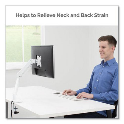Platinum Series Single Monitor Arm, For 27" Monitors, 360 deg Rotation, 45 deg Tilt, 180 deg Pan, White, Supports 20 lb