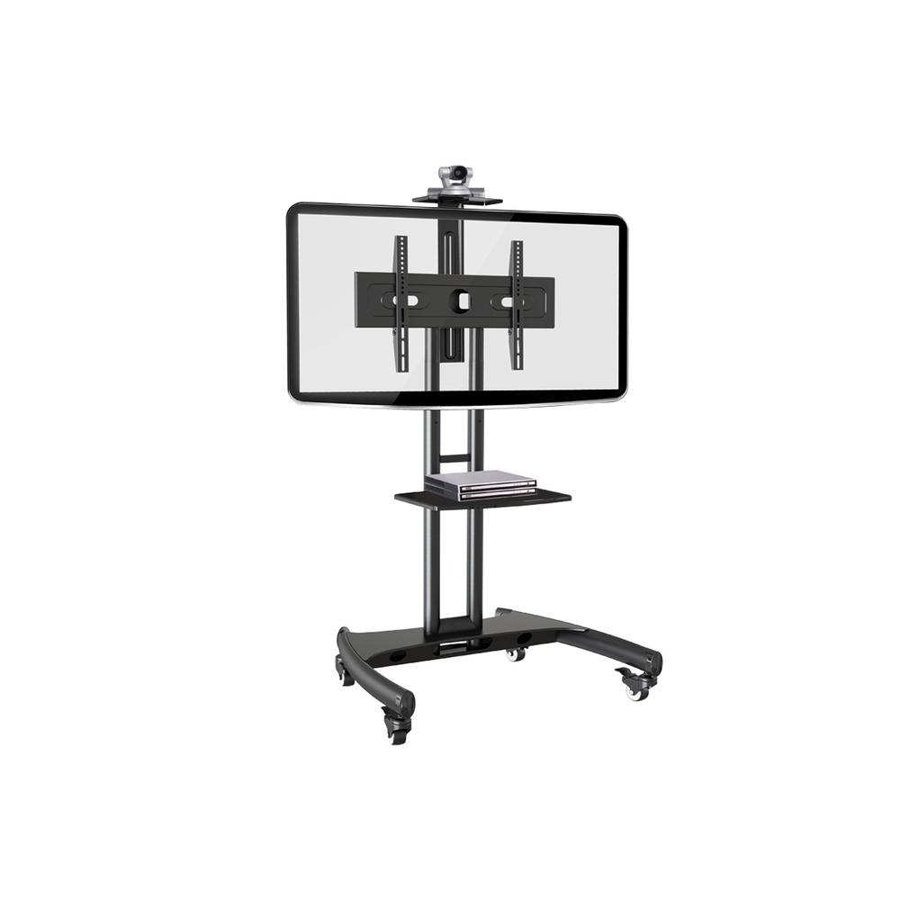 Rocelco VSTC 32"-70" Mobile Flat Screen, Monitor, A/V and TV Cart with A/V Component and Webcam Shelves