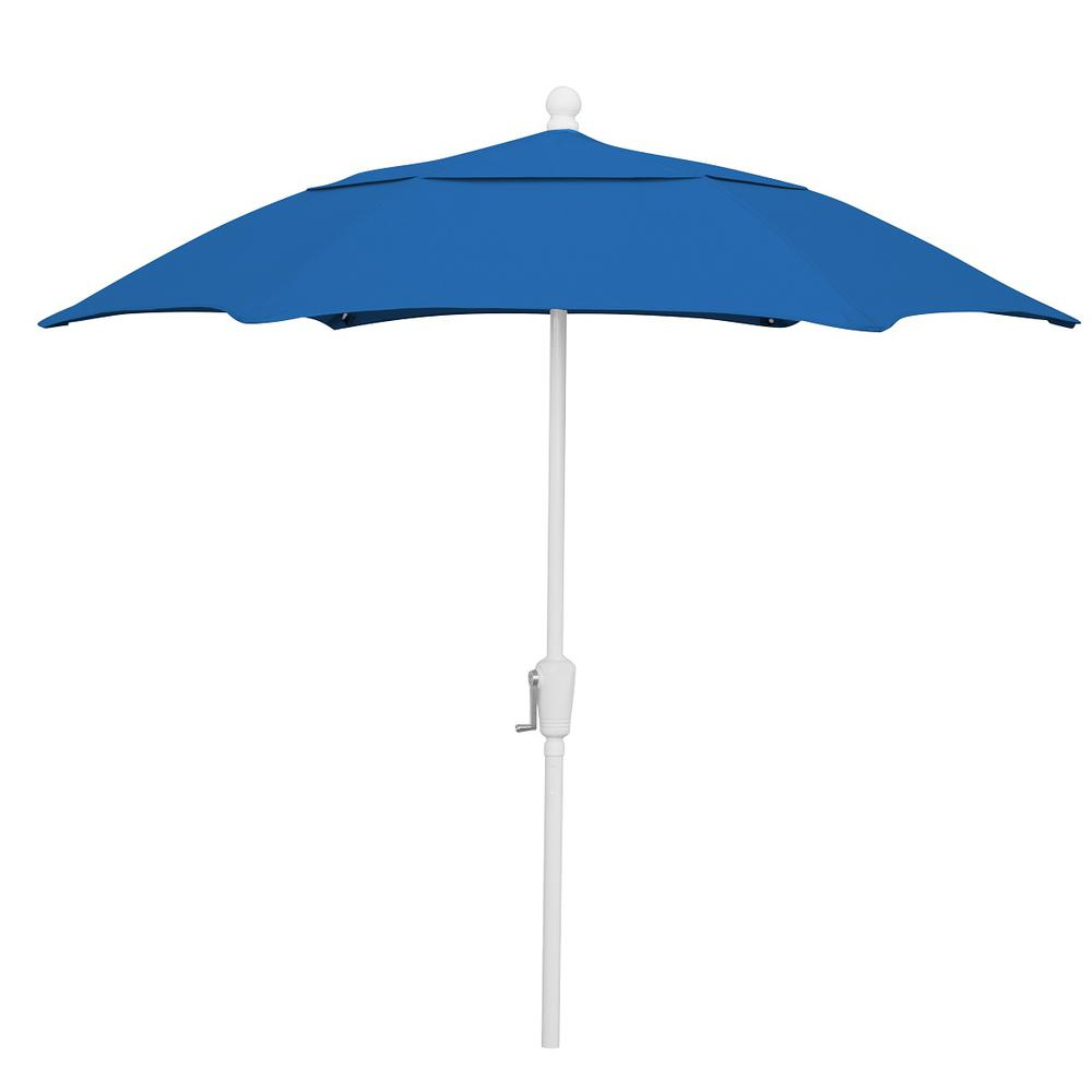 7.5' Hex Home Patio  Umbrella 6 Rib Crank White with Pacific Blue spun acrylic canopy