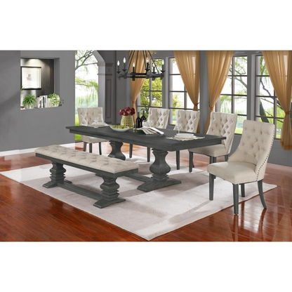 Classic Dining Bench w/Tufted Cussing in Linen Fabric
