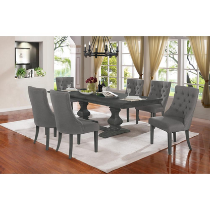 Classic Upholstered Side Chair Tufted in Linen Fabric w/Nailhead Trim **Single Chair** - Gray