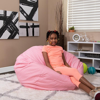 Oversized Light Pink Dot Bean Bag Chair for Kids and Adults