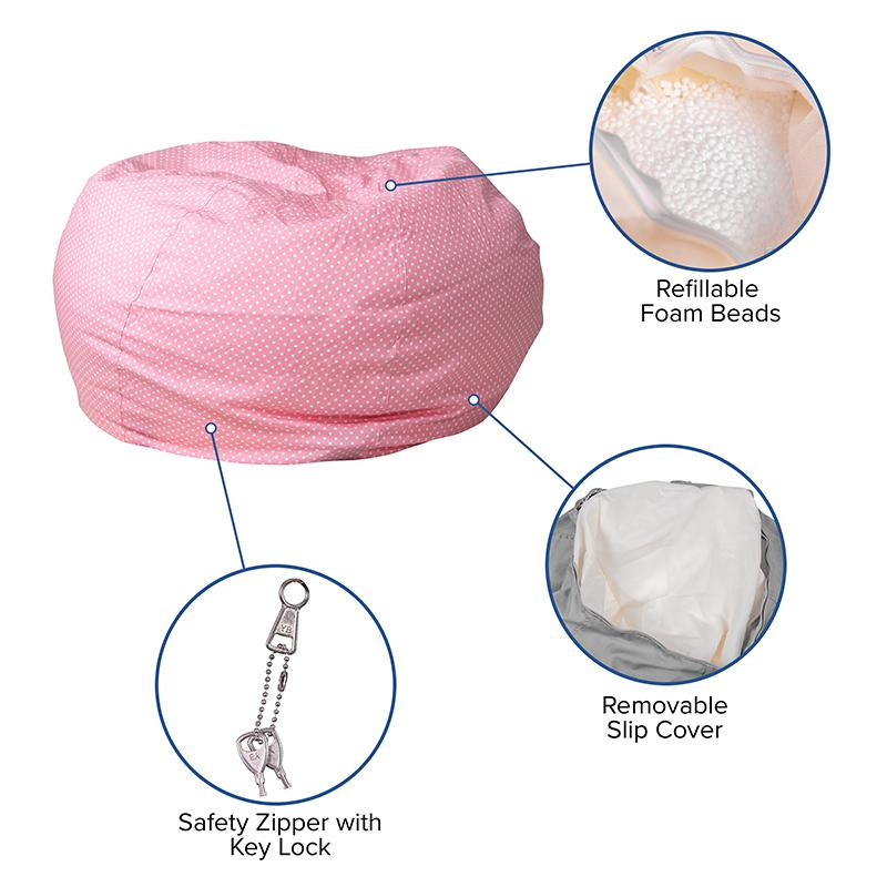 Oversized Light Pink Dot Bean Bag Chair for Kids and Adults