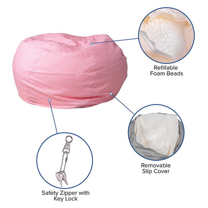 Oversized Light Pink Dot Bean Bag Chair for Kids and Adults