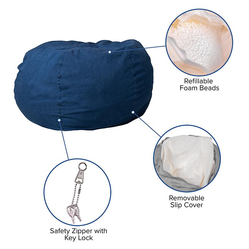 Oversized Denim Bean Bag Chair for Kids and Adults