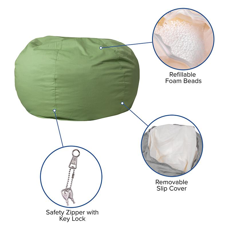 Oversized Solid Green Bean Bag Chair for Kids and Adults