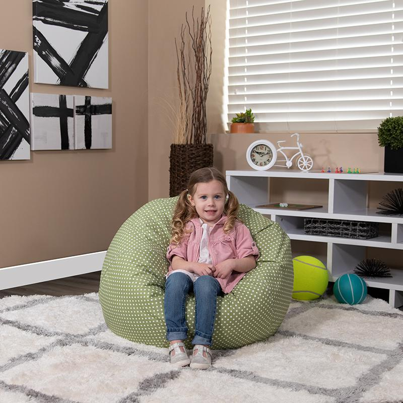 Small Green Dot Bean Bag Chair for Kids and Teens