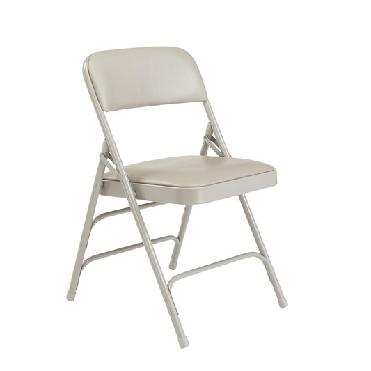 NPS® 1300 Series Premium Vinyl Upholstered Triple Brace Double Hinge Folding Chair, Warm Grey (Pack of 4)