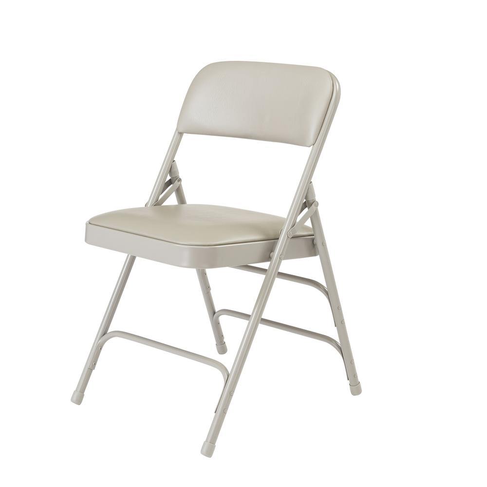 NPS® 1300 Series Premium Vinyl Upholstered Triple Brace Double Hinge Folding Chair, Warm Grey (Pack of 4)