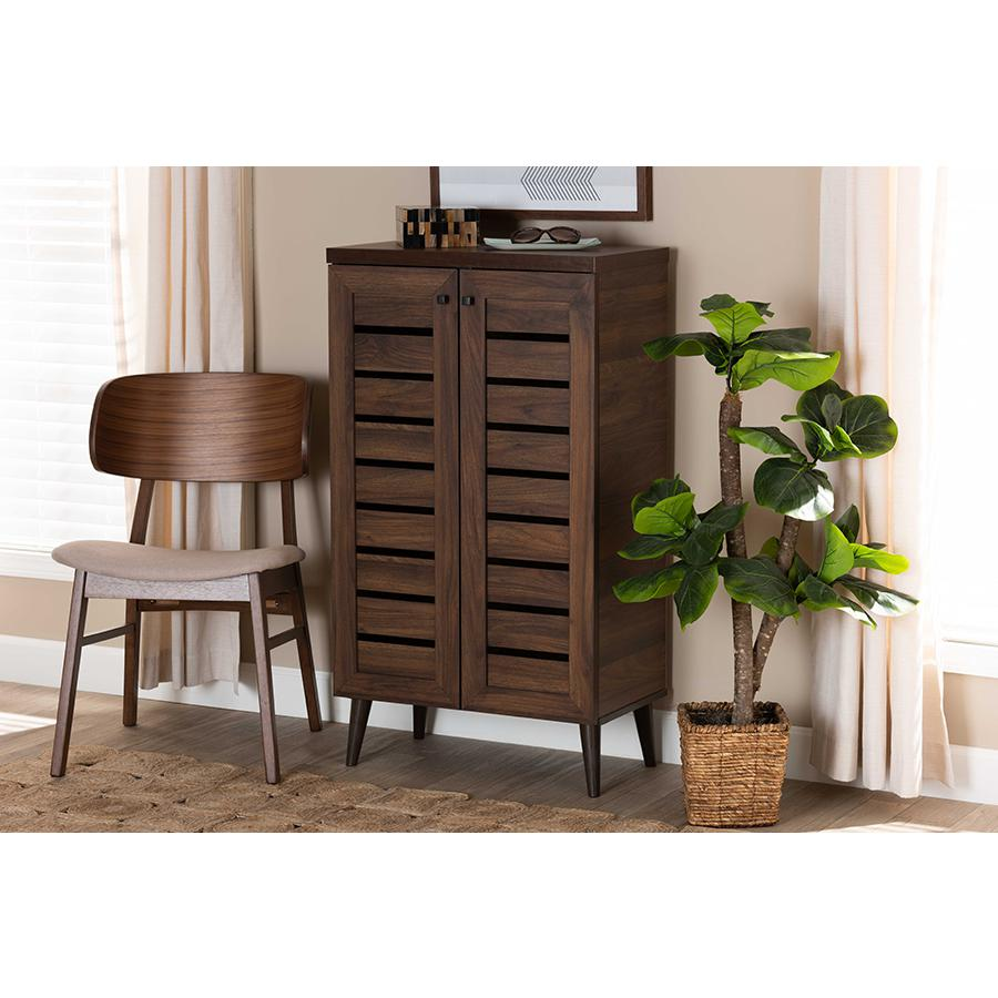 Baxton Studio Salma Modern and Contemporary Walnut Brown Finished Wood 2-Door Shoe Storage Cabinet