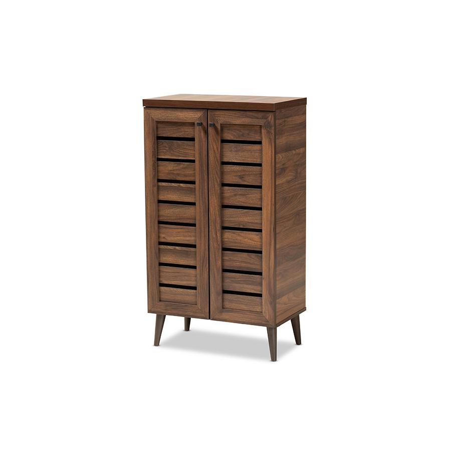Baxton Studio Salma Modern and Contemporary Walnut Brown Finished Wood 2-Door Shoe Storage Cabinet