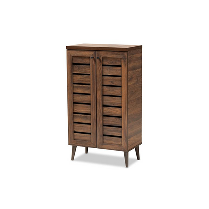Baxton Studio Salma Modern and Contemporary Walnut Brown Finished Wood 2-Door Shoe Storage Cabinet