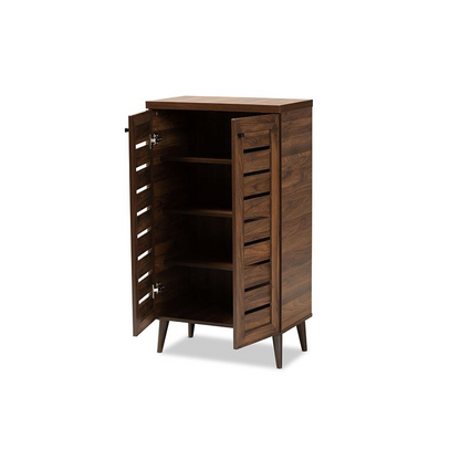 Baxton Studio Salma Modern and Contemporary Walnut Brown Finished Wood 2-Door Shoe Storage Cabinet