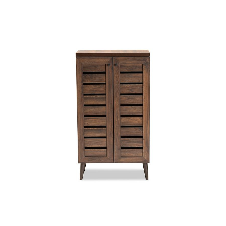 Baxton Studio Salma Modern and Contemporary Walnut Brown Finished Wood 2-Door Shoe Storage Cabinet