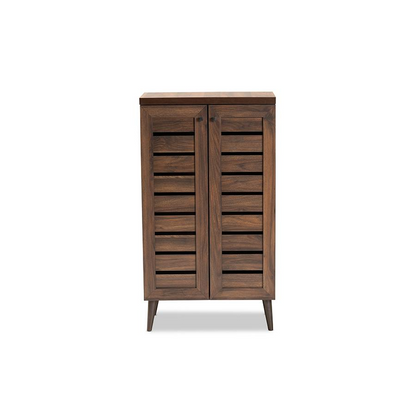Baxton Studio Salma Modern and Contemporary Walnut Brown Finished Wood 2-Door Shoe Storage Cabinet