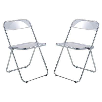 LeisureMod Lawrence Acrylic Folding Chair With Metal Frame, Set of 2 LF19CL2
