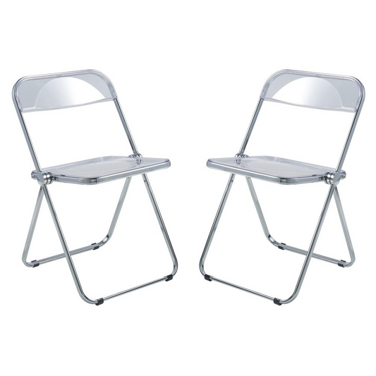 LeisureMod Lawrence Acrylic Folding Chair With Metal Frame, Set of 2 LF19CL2