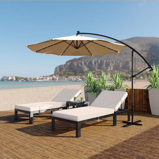 LeisureMod Willry Modern Outdoor 10 Ft Offset Cantilever Hanging Patio Umbrella With Solar Powered LED - Green