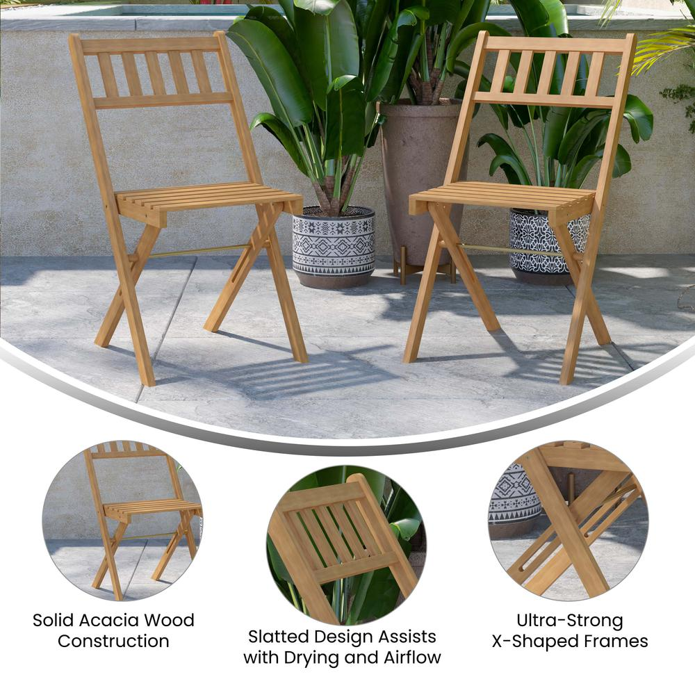 Martindale Indoor/Outdoor Folding Acacia Wood Patio Bistro Chairs