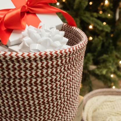Vixen Zig-Zag Woven Holiday Basket - Candycane Red 12"x12"x10"