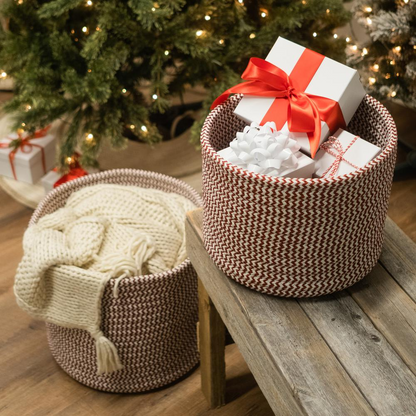 Vixen Zig-Zag Woven Holiday Basket - Candycane Red 12"x12"x10"