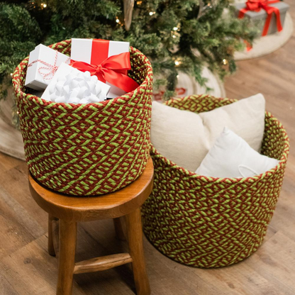 Holiday-Vibes Modern Weave Basket - Vibe Green/Red 12"x12"x10"