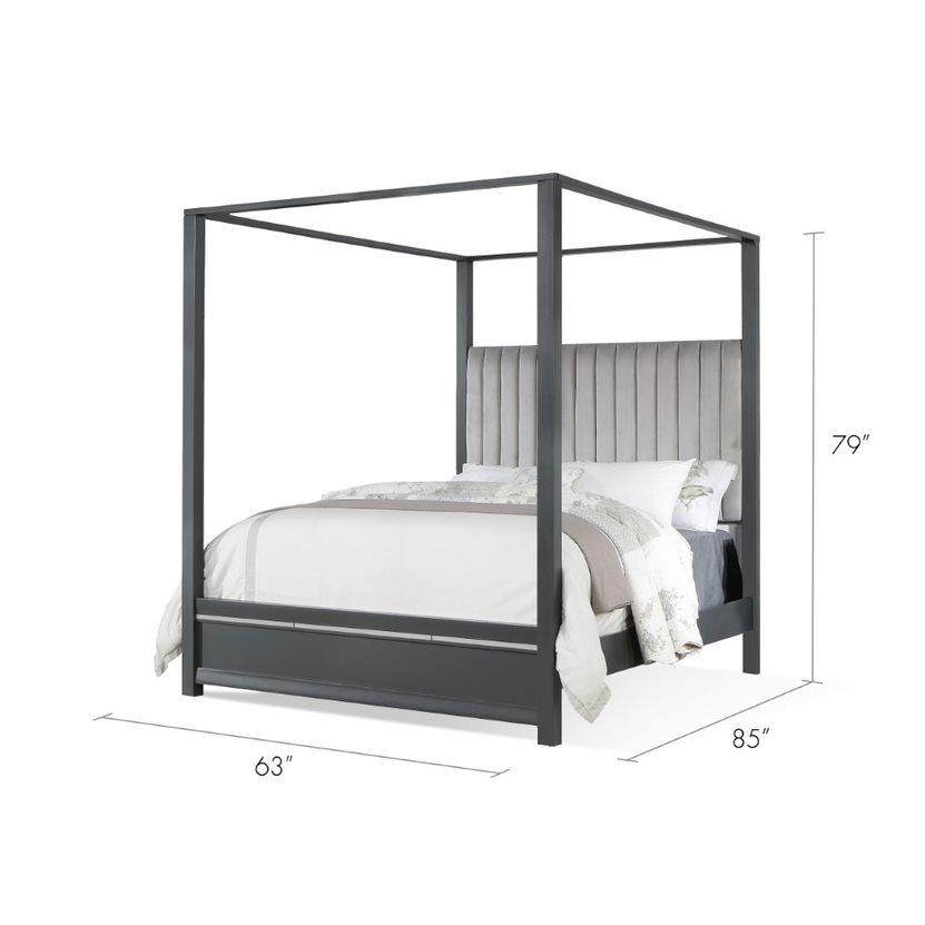 Abrie Tall Canopy Velvet Channeled 4pc Queen Bedroom Set