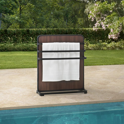 Sunjoy Black Steel Free Standing Poolside Towel Valet Holder Drying Rack