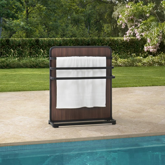 Sunjoy Black Steel Free Standing Poolside Towel Valet Holder Drying Rack