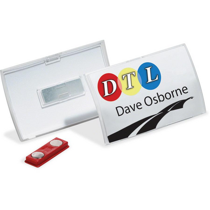 DURABLE&reg; CLICK FOLD&reg; Convex Magnetic Name Badge Holder - 2-1/8" x 3-5/8" - Plastic - Transparent - 10 / Box