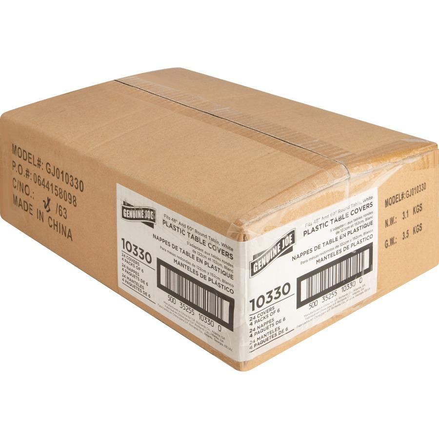 Genuine Joe Plastic Round Tablecovers - 84" Diameter - Plastic - White - 24 / Carton