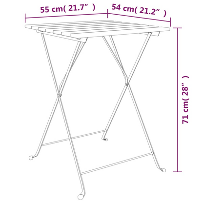 vidaXL 3 Piece Folding Bistro Set Solid Wood Teak and Steel