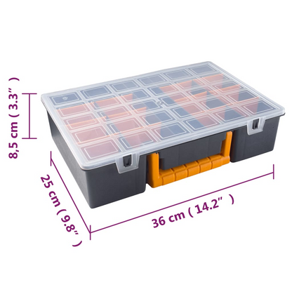 vidaXL Assortment Boxes 2 pcs with Removable Dividers 14.2"x9.8"x3.3" PP
