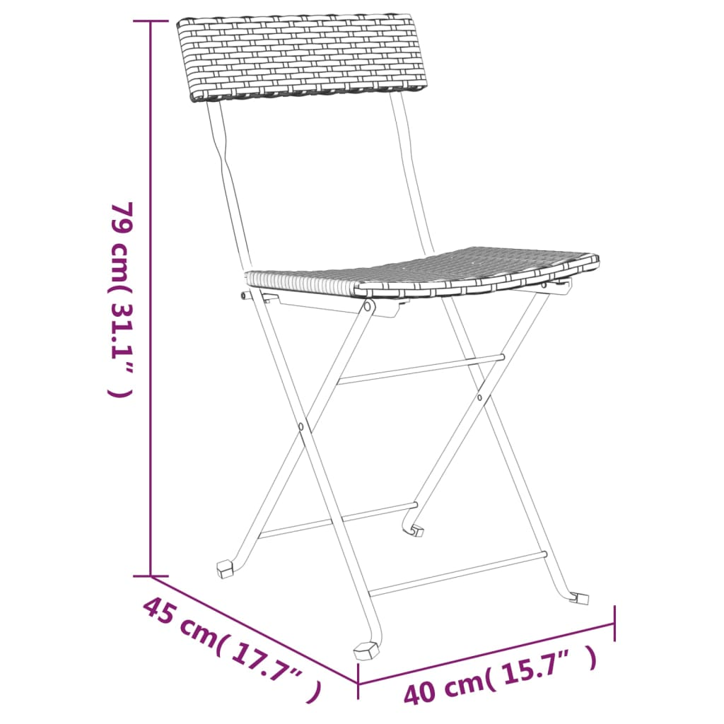 vidaXL 3 Piece Folding Bistro Set Brown Poly Rattan