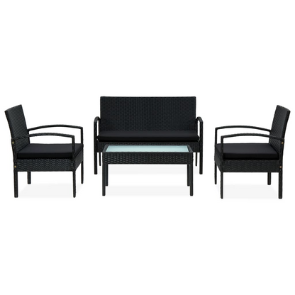 vidaXL 4 Piece Patio Lounge Set with Cushions Poly Rattan Black