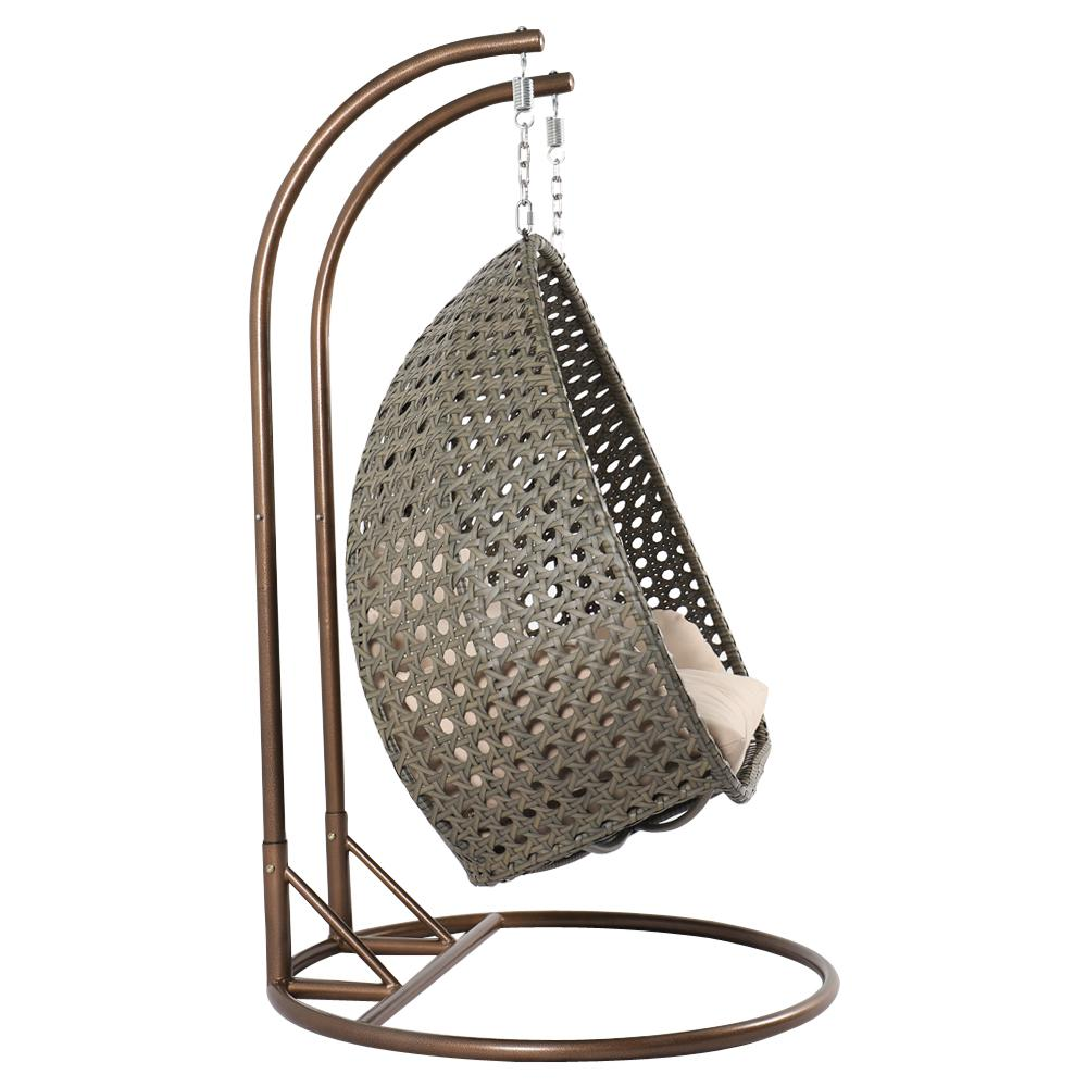 LeisureMod Beige Wicker Hanging 2 person Egg Swing Chair