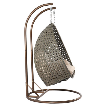 LeisureMod Beige Wicker Hanging 2 person Egg Swing Chair
