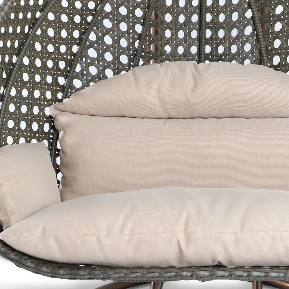 LeisureMod Beige Wicker Hanging 2 person Egg Swing Chair
