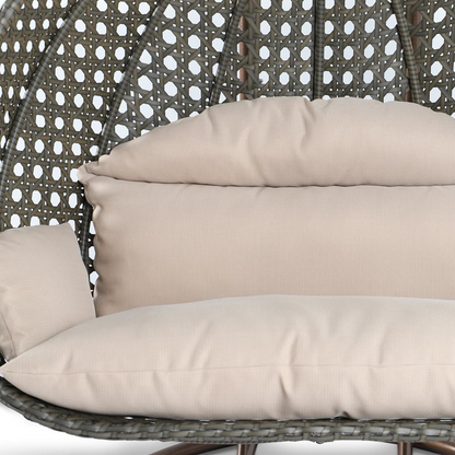 LeisureMod Beige Wicker Hanging 2 person Egg Swing Chair