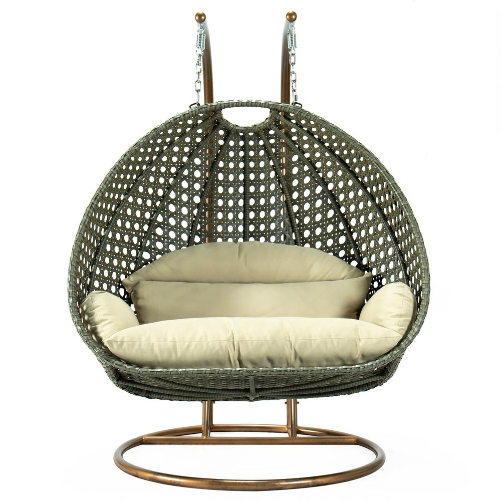 LeisureMod Taupe Wicker Hanging 2 person Egg Swing Chair