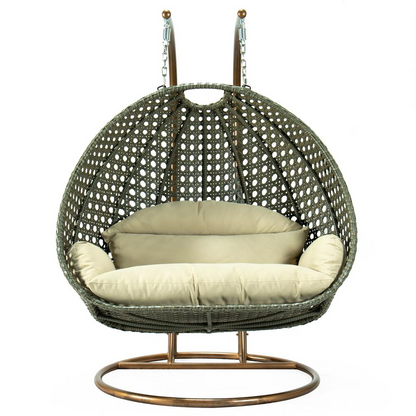 LeisureMod Taupe Wicker Hanging 2 person Egg Swing Chair