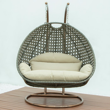 LeisureMod Taupe Wicker Hanging 2 person Egg Swing Chair