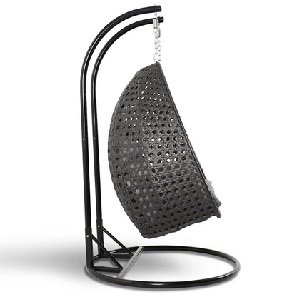 LeisureMod Charcoal Wicker Hanging 2 person Egg Swing Chair ESC57CBU