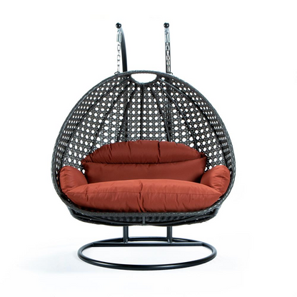 LeisureMod Charcoal Wicker Hanging 2 person Egg Swing Chair ESCCH-57DOR