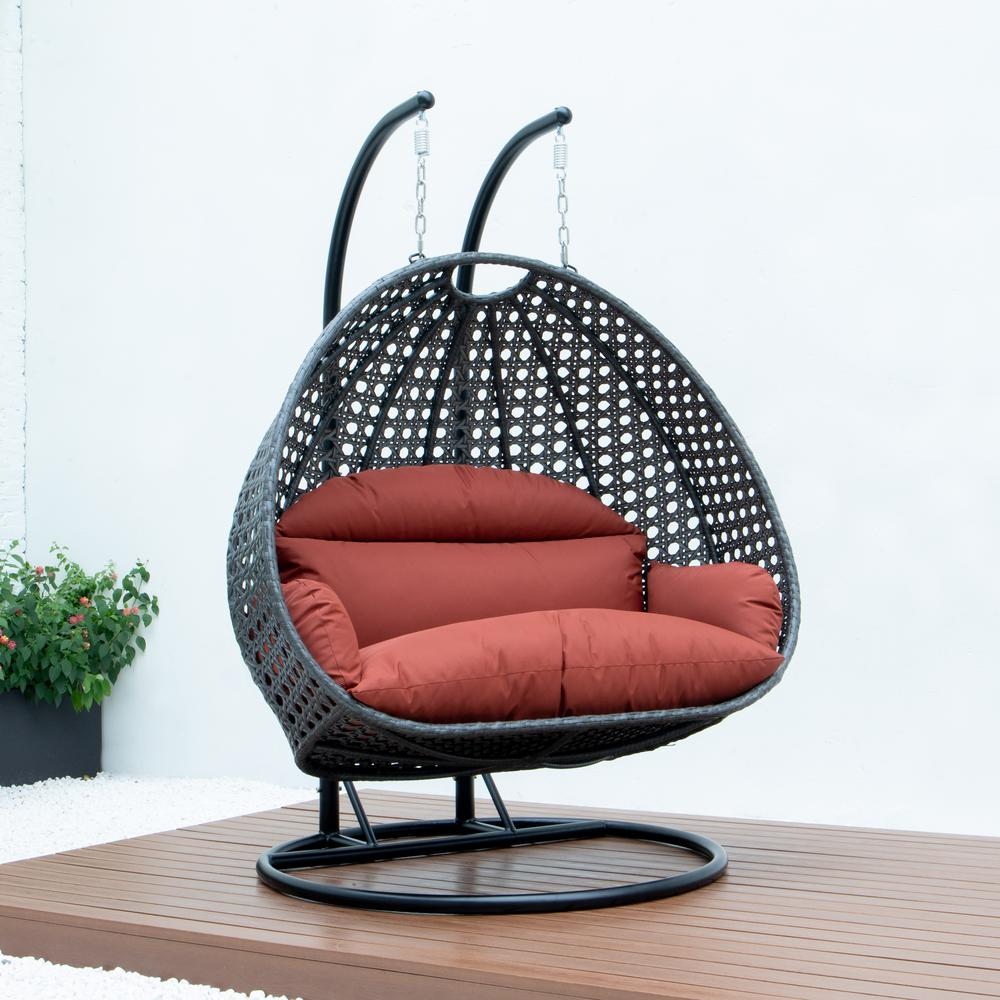 LeisureMod Charcoal Wicker Hanging 2 person Egg Swing Chair ESCCH-57DOR